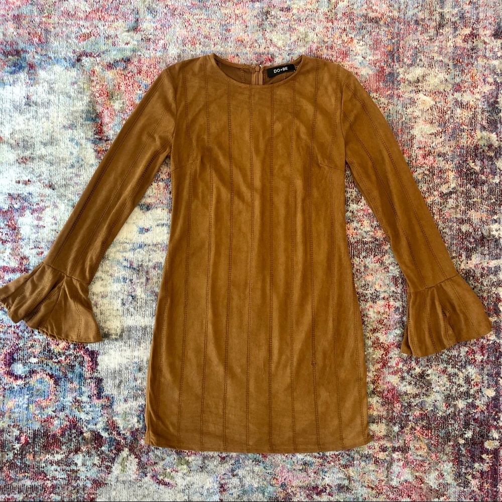 NWT Camel Suede Bell Sleeve Dress